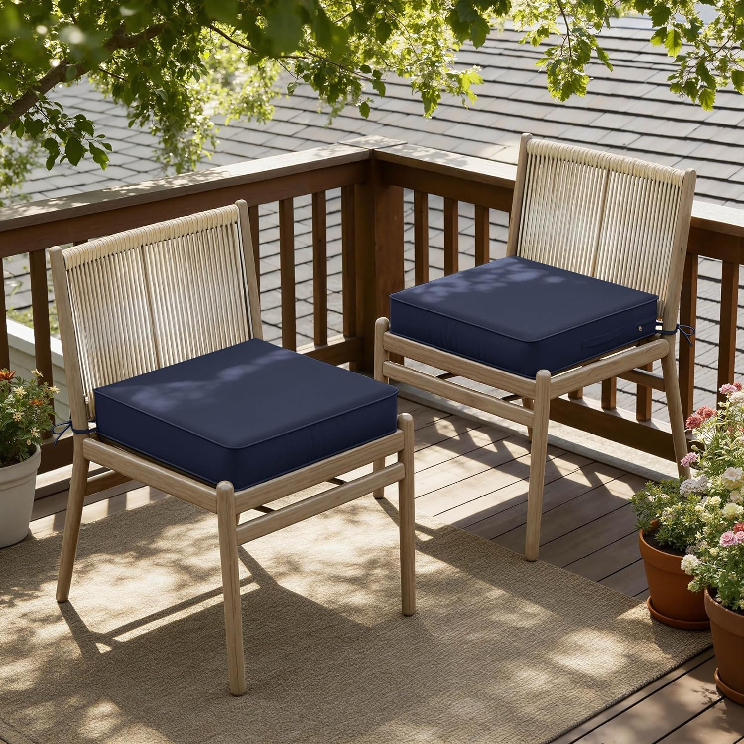 Outdoor Chair Cushions Patio Funiture Chair Seat Cushion 18.5 L X 16 W X 4 H Waterproof & Fade Resistant Square Sofa Couch Chair Pads with Non-slip Bottom &Handle & Adjustable Straps Set of 2