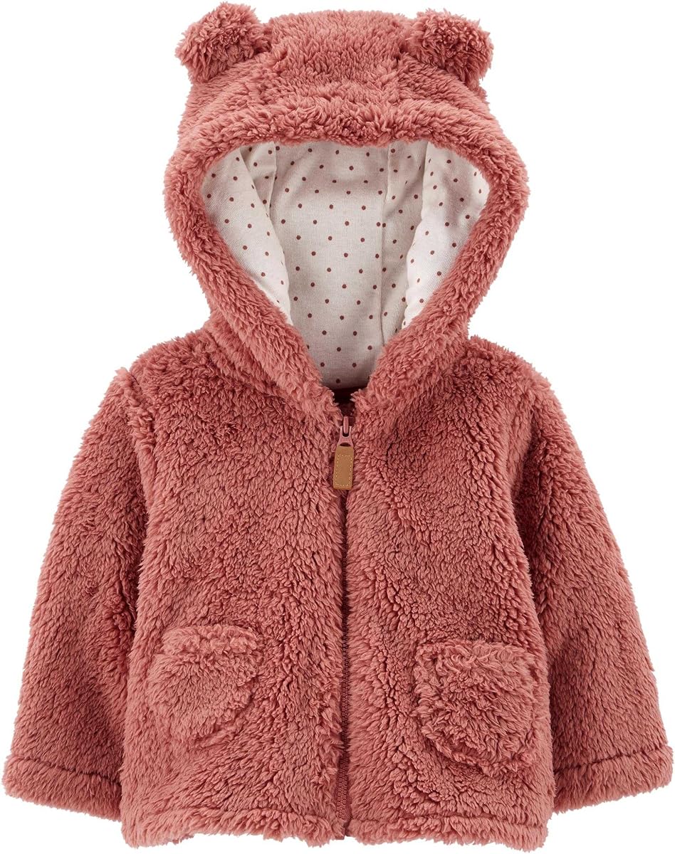 Carter's Baby Girl's Hooded Sherpa Jacket, Dark Pink, 9M