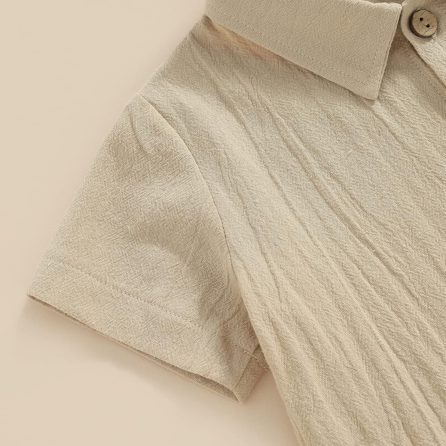 Gueuusu Baby Boy Girl Summer Clothes Toddler Cotton Linen Short Sleeve Button Up Dress Shirt Shorts Set 2PCS Outfit - Image 4