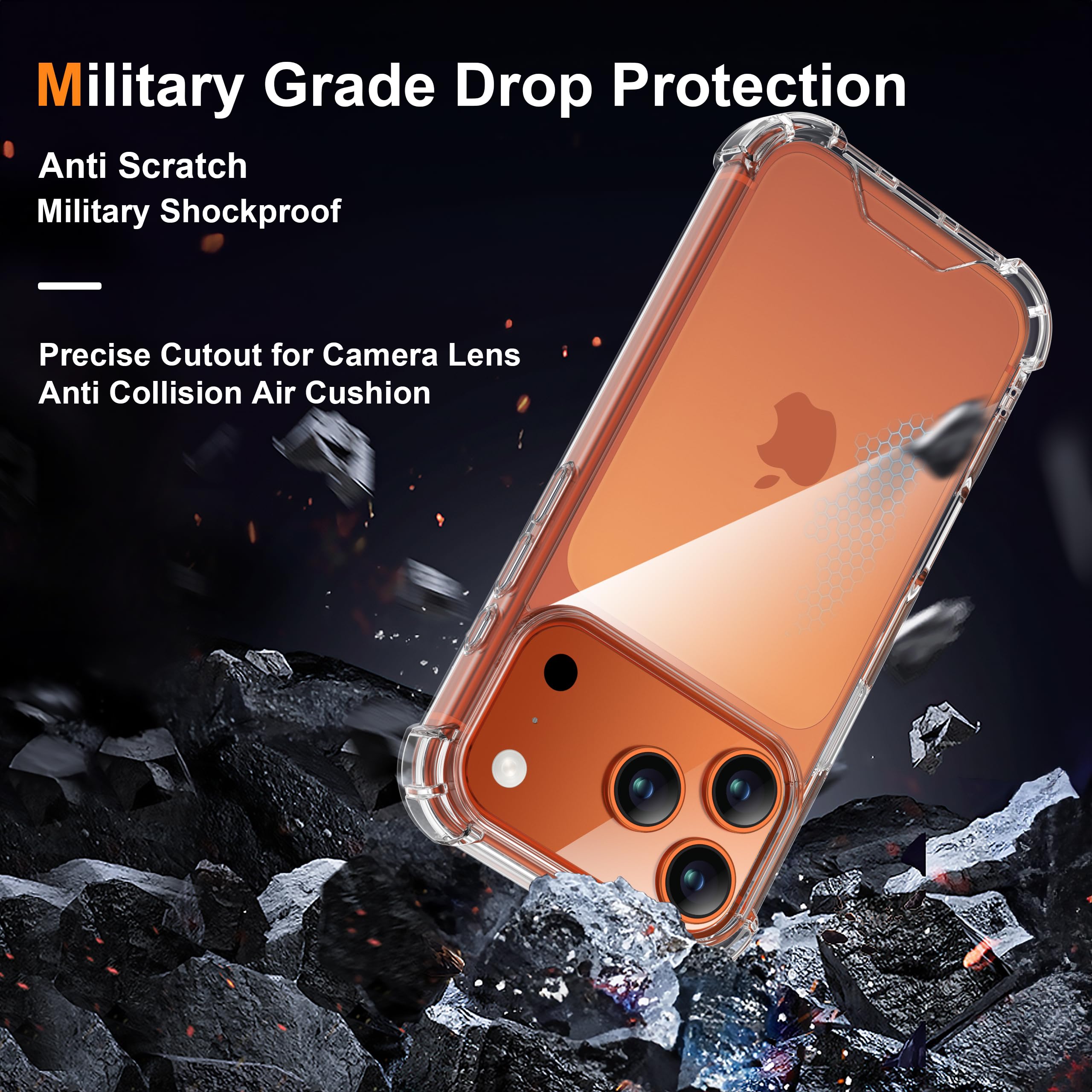 ORETECH 4 in 1 Cover per iPhone 17 Pro Max(6,9 Pollici) con [2 Vetro Temperato e 1 Vetro Fotocamera] Custodia per iPhone 17 Pro Max Antiurto in PC Rigido con Bumper-Trasparente