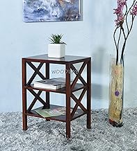 WOODLAB Furniture Sheesham Wood Bedside Table with 2 Open Shelves Storage End Table for Bedroom Living Room Home (Brown)