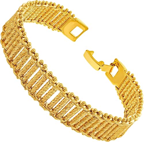 LIFETIME JEWELRY Pulsera Riccio Bar chapada en oro real de 24 quilates para mujeres y hombres (0.394 in y 0.512 in)