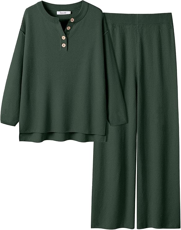 ANRABESS Women 2 Piece Outfits Oversized Loose Waffle Knit Sweater Set 2024 Fall Trendy Matching Lounge Sets Cozy Clothes