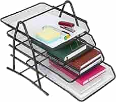 Organizzatore Da Scrivania Con 3 Cassetti - Rete Metallica, Nero, 35x30x28 Cm, Per Ufficio O Casa - Foto 5