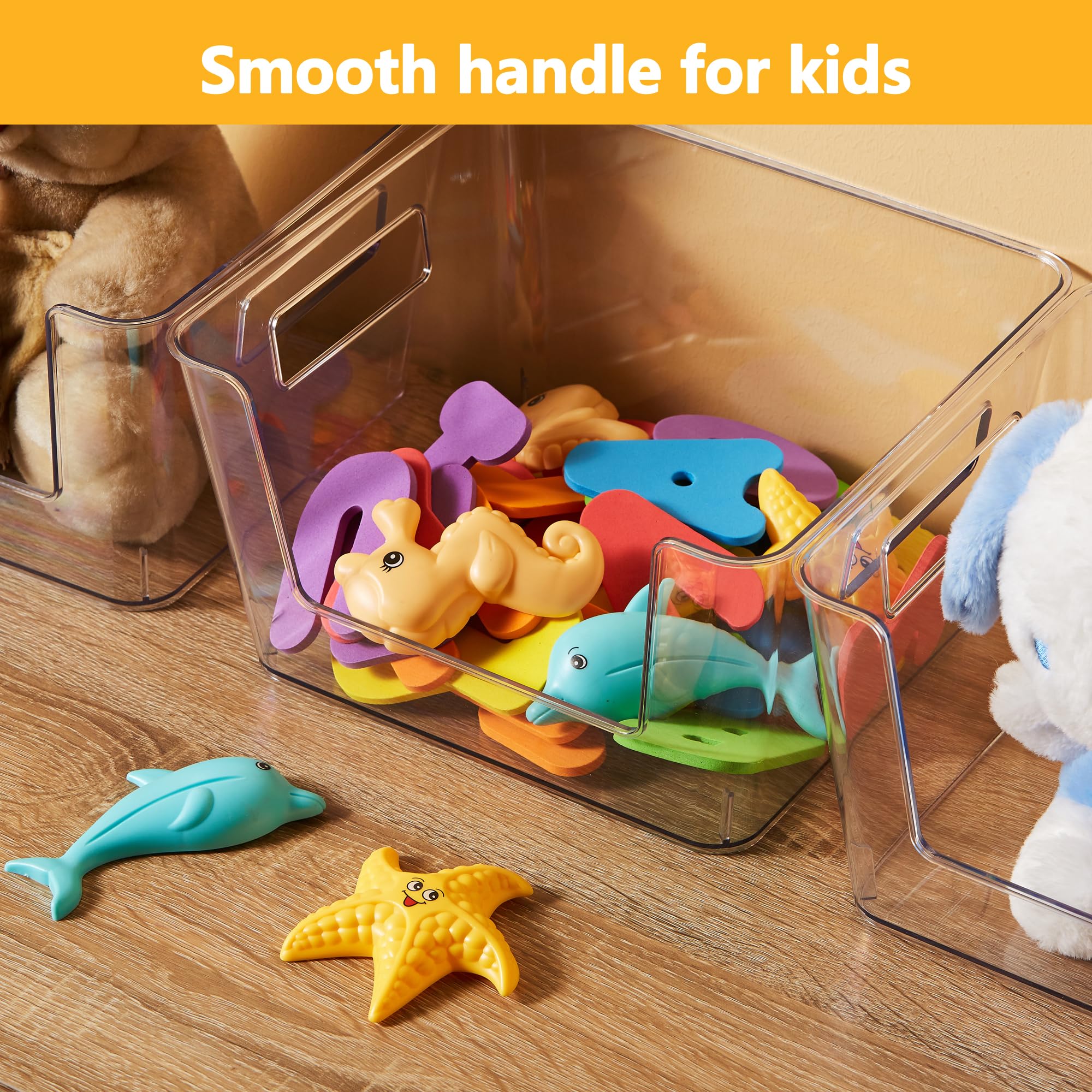 vacane 4 Pack Plastic Open Front Storage Bins, Clear Storage Container Bins Pantry Organizer Bins Kitchen Organization, Cabinet Organizers, Bathroom Organization Refrigerator Organizer Bins