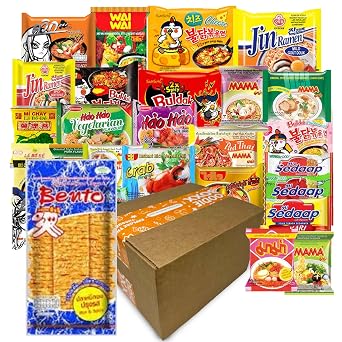 Foodie Boxx Asian Instant Ramen Variety Boxx with Bento Squid Snack, Fortune Cookie, Chopsticks!
