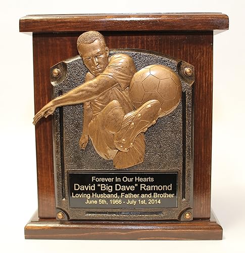 Urna de cremación de madera conmemorativa del fútbol, urnas funerarias de los deportes con la personalización