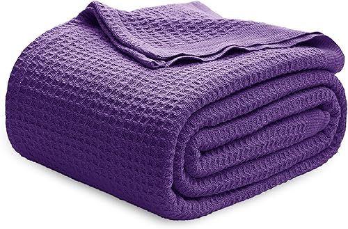 Bedsure - Mantas 100 % algodón tamaño Queen para cama, tejidas con punto gofre de 405 GSM, suaves y livianas, para todas las estaciones, color