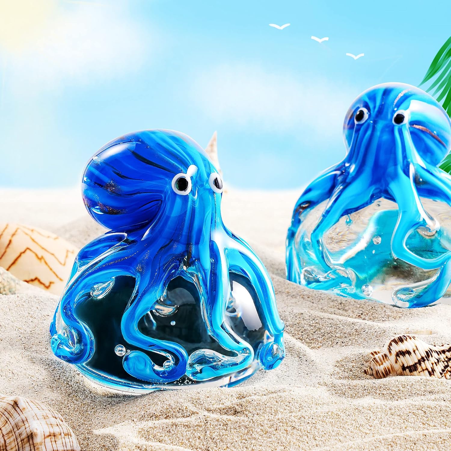 EUSTUMA Hand Blown Glass Octopus Figurine Ornament,Sea Animal Ornament for Fish Tank Aquarium,Sea Animals Collection for Birthday Gift,Glass Office Paperweight for Desk. - Image 4