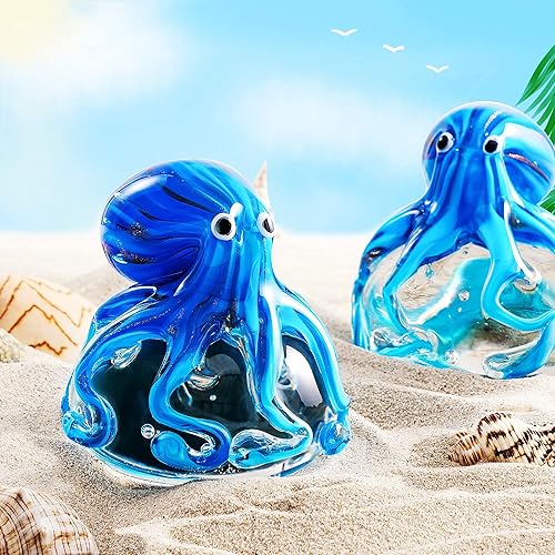 Miniatura 7 de EUSTUMA Adorno de cristal soplado a mano, caracola, pulpo, colección de animales marinos para regalo de cumpleaños, pisapapeles de oficina de vidrio