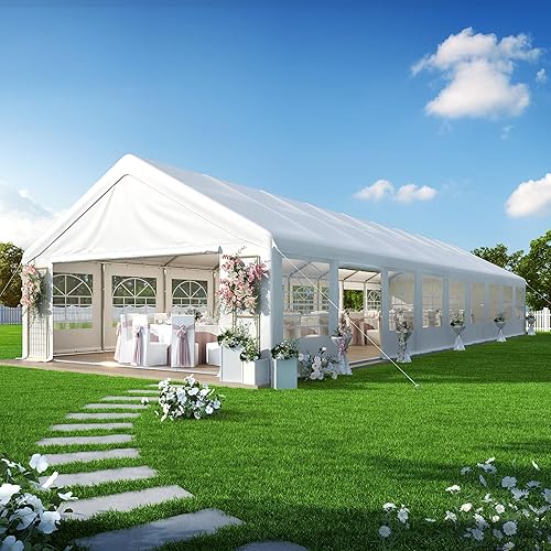 Miniatura 10 de GARTOO Tienda de campaña resistente de 20 x 20 pies – Toldo de refugio para eventos de boda al aire libre con pared lateral extraíble y 4 bolsas