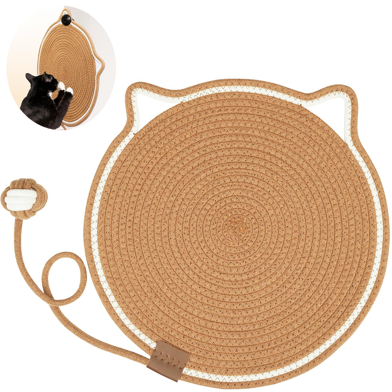 Cat Scratcher Mat, Natural Cotton Rope Cat Scratch Pad, 15.7 Round Horizontal Floor Cat Scratching Pads for Indoor Cats, Cat Furniture Protector for Wall, Couch, Carpets, Sofas (B0CTCCFW7S) Amazon Price History, Amazon Price Tracker