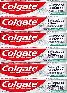 Colgate Peroxide and Baking Soda Toothpaste with Fluoride for Teeth Whitening and Stain Removal, Frosty Mint, 6 Ounce (Pac...