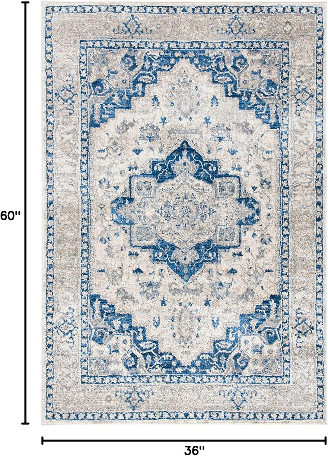 SAFAVIEH Brentwood Collection Accent Rug - 3' x 5', Ivory & Blue, Medallion Distressed Design, Non-Shedding & Easy Care, Ideal for High Traffic Areas in Entryway, Living Room, Bedroom (BNT851A)