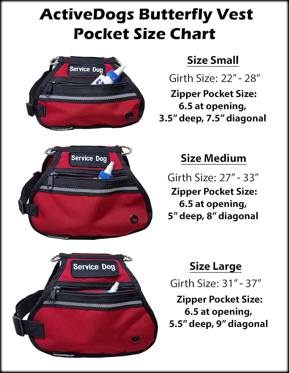 ActiveDogs Service Dog Butterfly Cape Vest, Large Girth 31"-37" w/Built-in Poop Bag Grommet + Dual Zippered Pockets - Purple