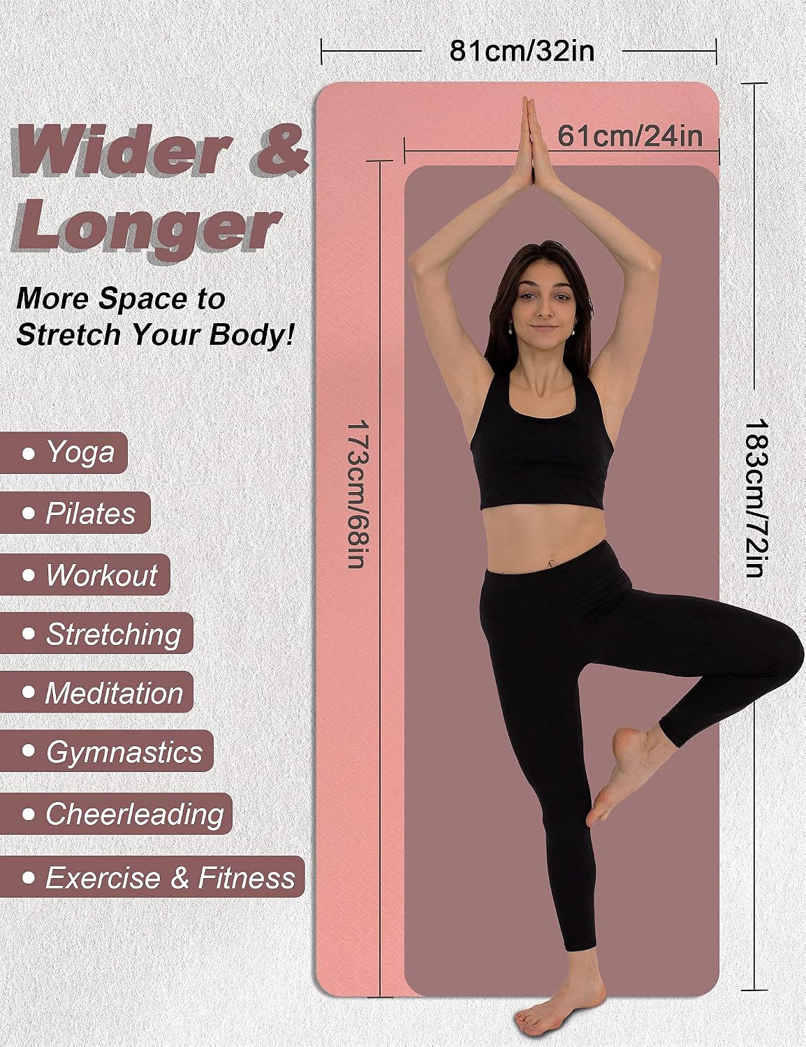 Extra Wide & Thick Yoga Mat - 72" x 32" x 1/3", Double-Sided Non Slip Yoga Mat with Strap, Professional TPE Yoga Mats for Women Men Kids, Large Exercise Mat for Yoga, Pilates and Home Workout