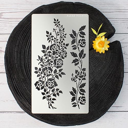 Miniatura 5 de Aleks Melnyk No.269 - Plantilla de metal, rama de flor de rosa, enredadera, remolinos, flor de hoja, plantilla pequeña, 1 unidad, plantilla para