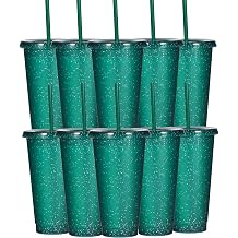 Suertestarry Tumbler with Straw and Lid,Water Bottle Iced Coffee Travel Mug Cup,Reusable Plastic Cups,Perfect for Parties,Birthdays,24oz-5 Pack Dark Green, 10 pack