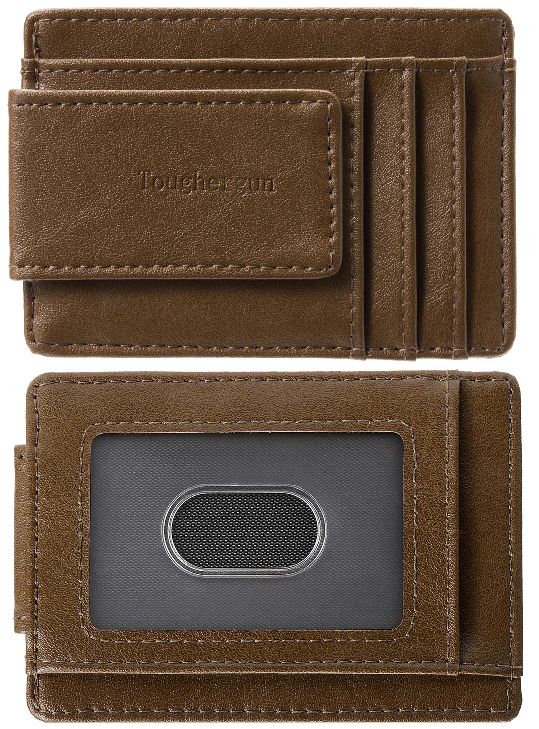 Toughergun Slim Minimalist Wallet for Men with Magnetic Money Clip Leather Wallet, Credit Card Holder RFID Blocking Front Pocket Holds Cash and Cards