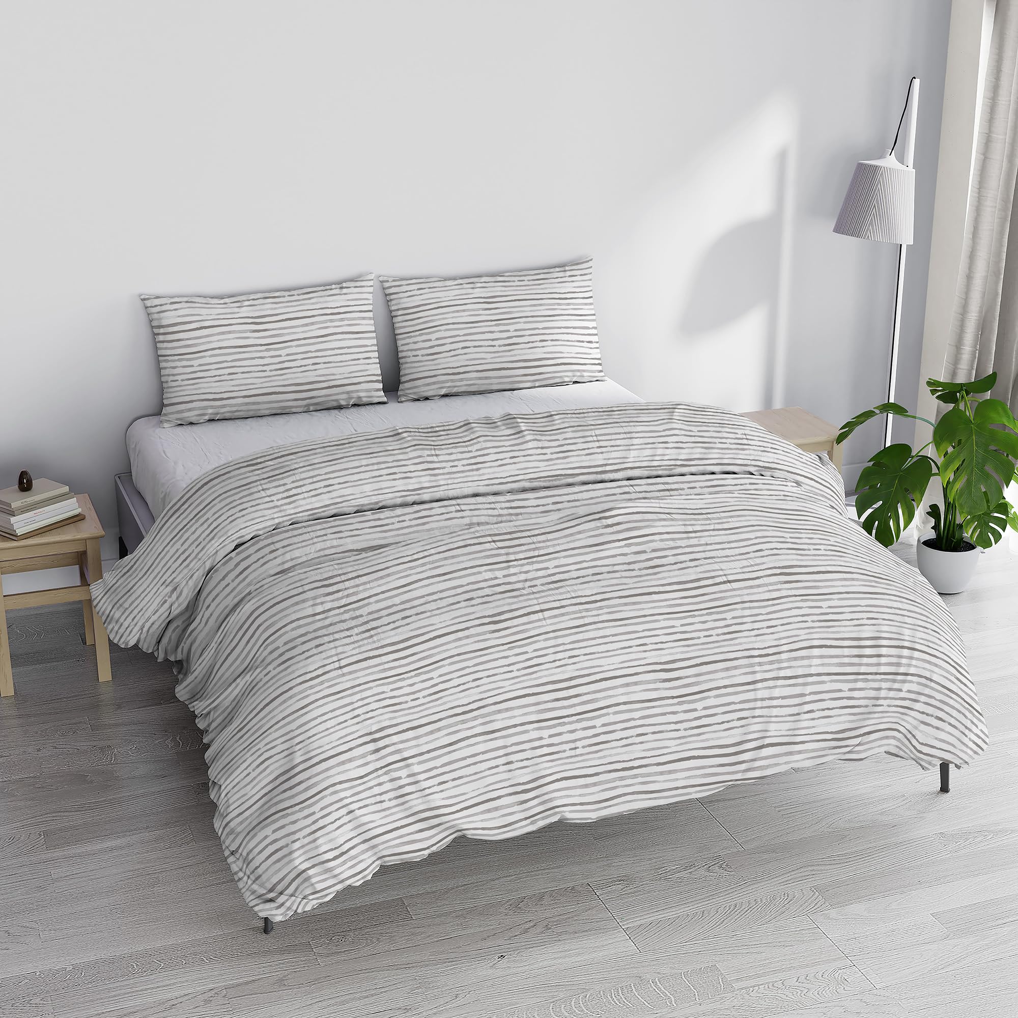 Italian Bed Linen PRINTED COLORS Duvet Cover Set, Made in Italy, Strands Taupe, Double, Straits Taupe, Queen-size bed