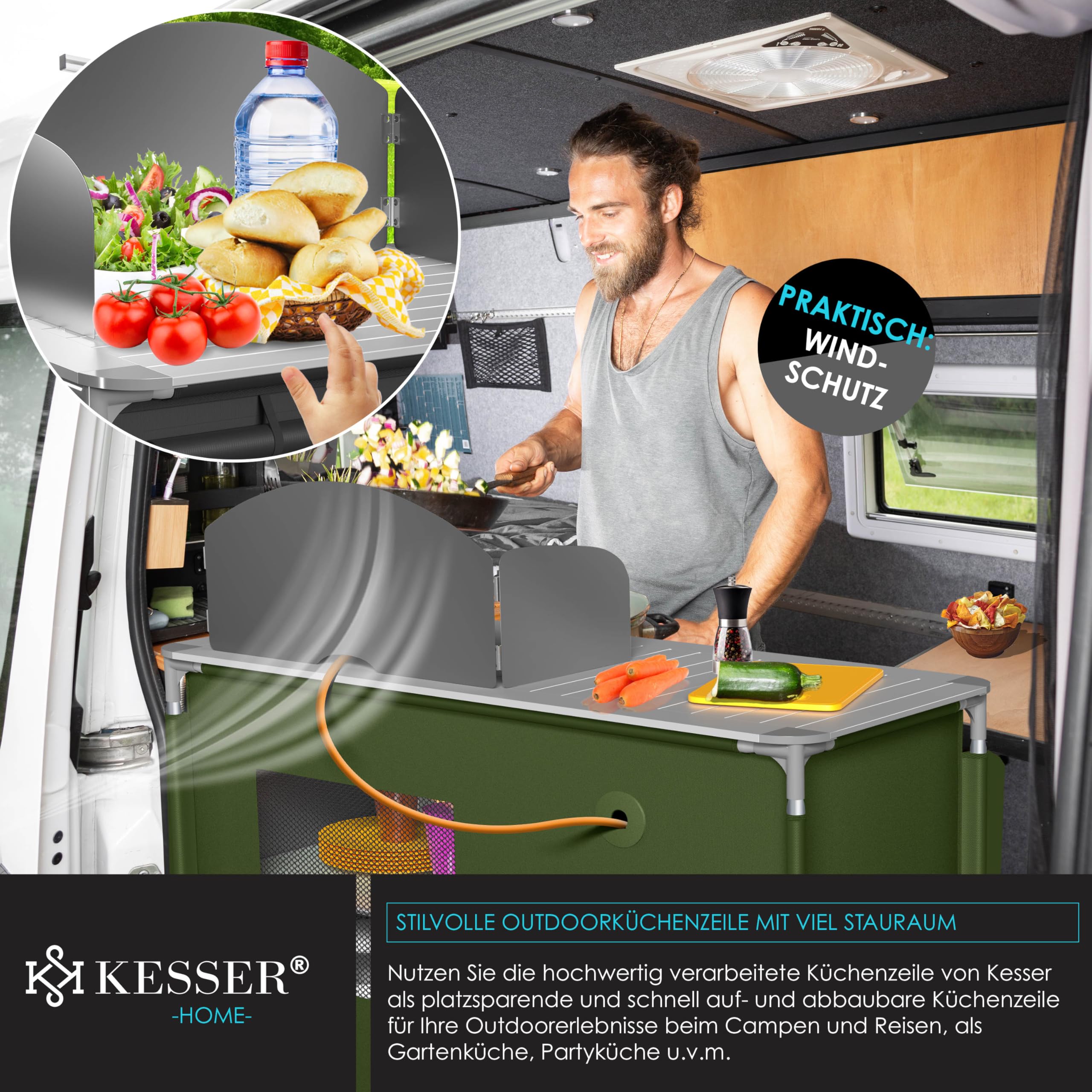 KESSER® Cuisine de camping | Avec sac de transport et set de tasses | Armoire de camping pliable | avec cadre en aluminium | Cuisine de voyage | Boîte de cuisine | Armoire de tente | Cuisine de