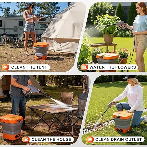 Miniatura 4 de Lavadora a presión portátil inalámbrica con tanque de 4.5 galones, lavadora eléctrica a presión de 4000 mAh, presión máxima de 750 PSI, boquilla 5