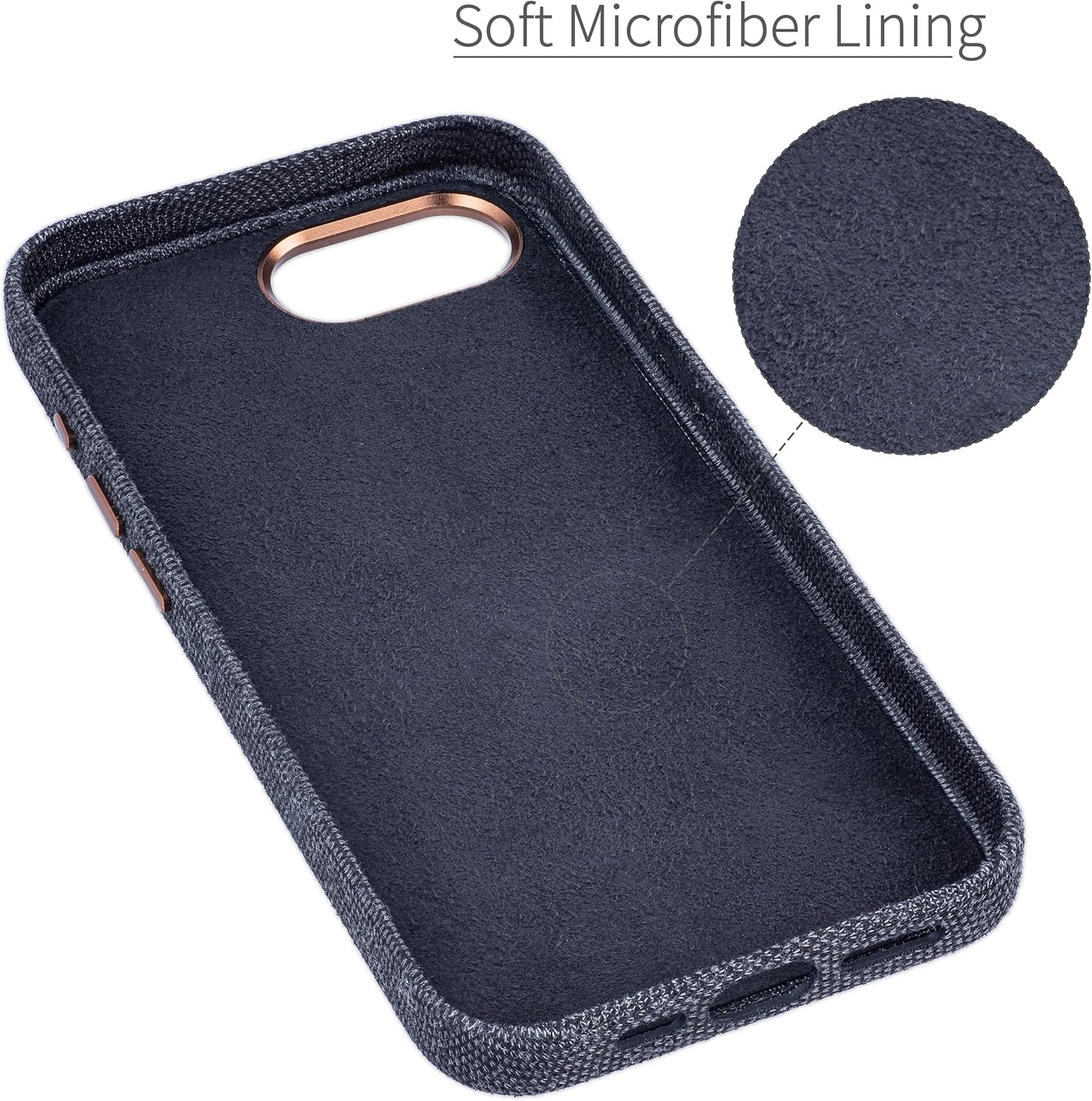 Dockem Fabric Card Case for iPhone 17e, iPhone 16e with Built-in Metal Plate for Magnetic Mounting, Stitched-on Genuine Leather Wallet with 2 Card Slots: M2F [Grey and Light Brown]