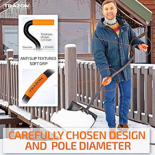 Miniatura 5 de Pala de nieve resistente para entrada con mango ergonómico para usar sin dolor de espalda, para el hogar, garaje, coche, pala de nieve con hoja de