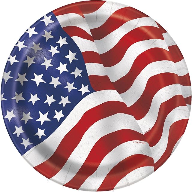 Unique Party 43745 9" Round Dinner Plates | USA Flag Theme and Design | 8ct, Pink