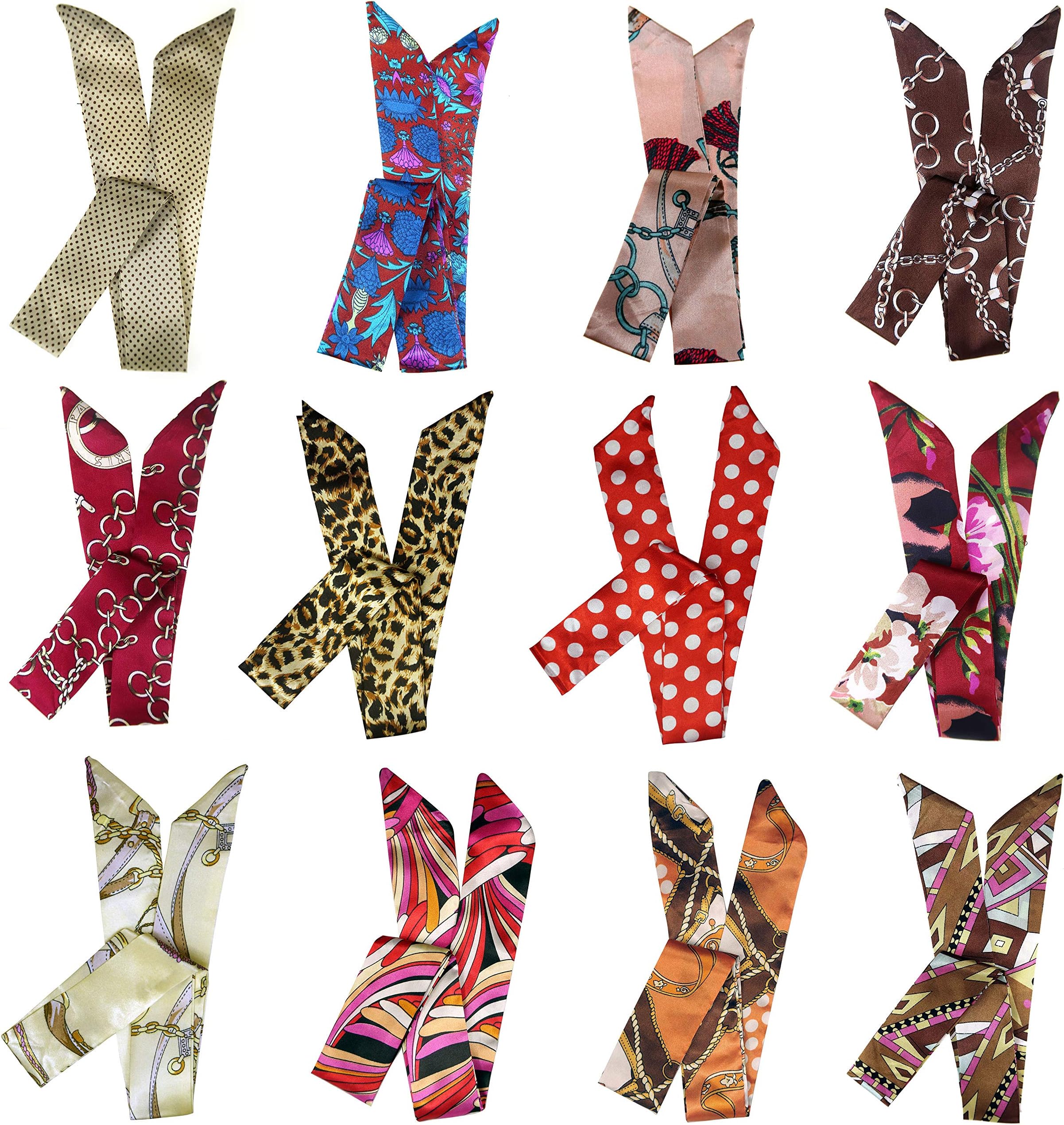 LilMents12 Set Mixed Designs Satin Head Hair Handbag Handle Highlights Scarf Tie Bundle