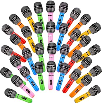 36 Pcs Inflatable Microphones Blow up Microphone Bulk Assorted Colors Inflate Microphone Props for Musical Birthday Cosplay Stage Supplies