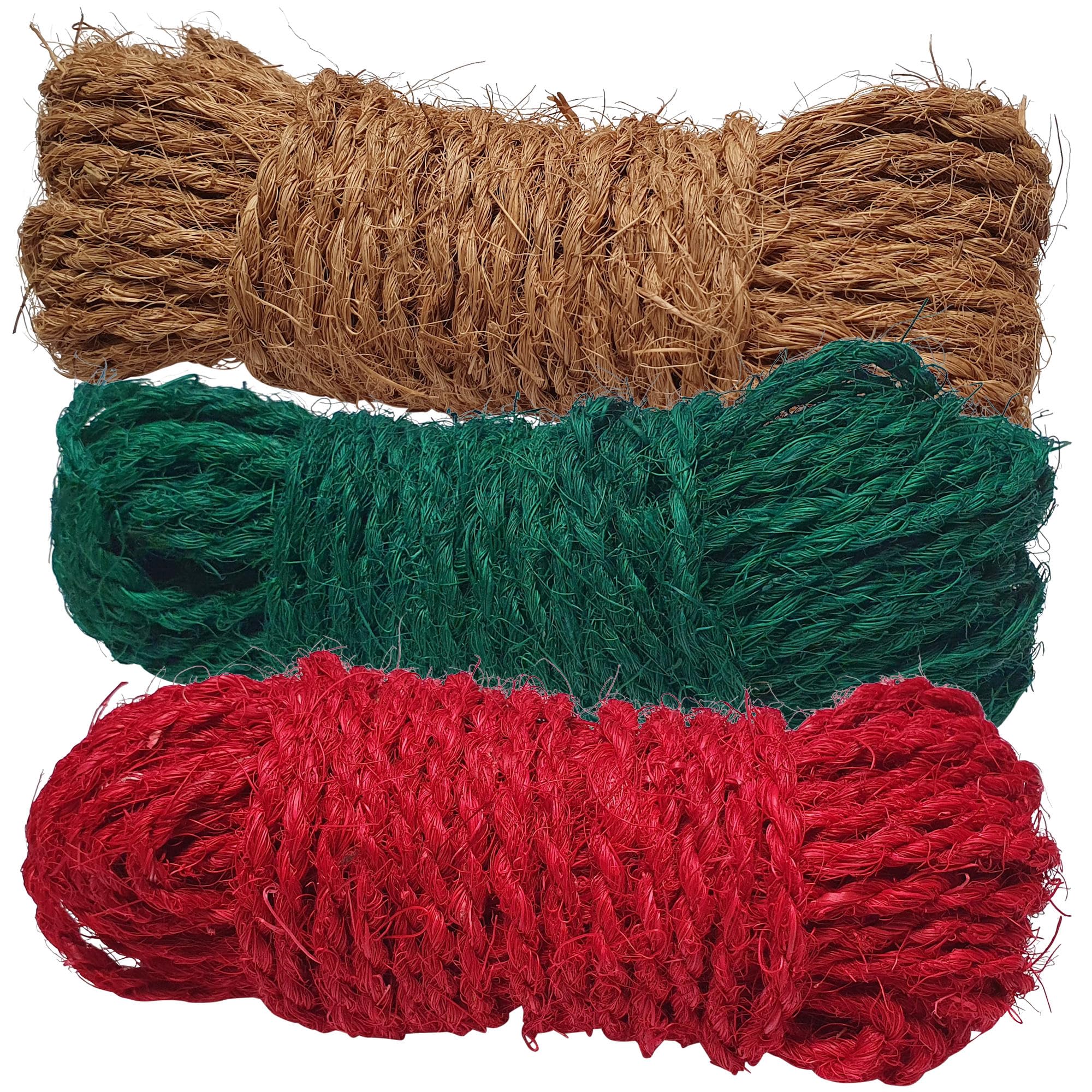 deli4you Kokosseil bunt Dekoband Dekoschnur Bastelschnur Set oder Dekoseil in den klassischen Farben rot grün braun Gartendeko Naturfaser 3.5 mm, 3 x 15m