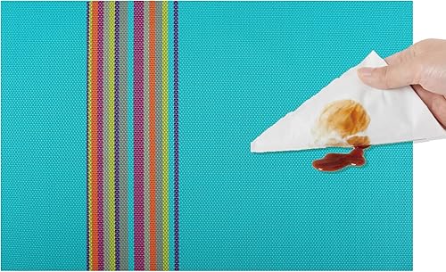 Miniatura 6 de YOSICHY Juego de 6 manteles individuales mexicanos a rayas, de vinilo tejido para fiesta de México, resistentes al calor, resistentes a las manchas,