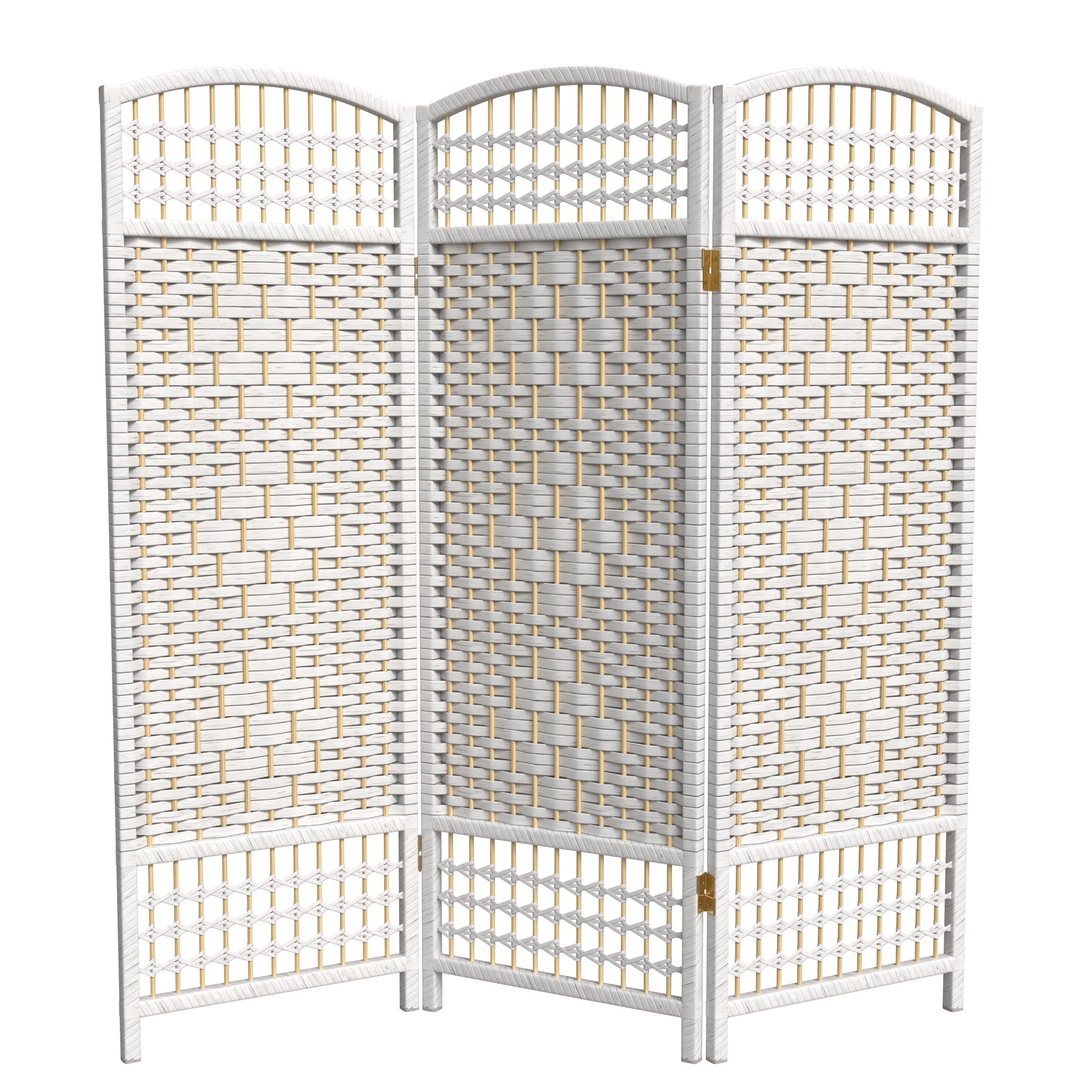 Short Fiber Weave Folding Screen - White - 3 Panels