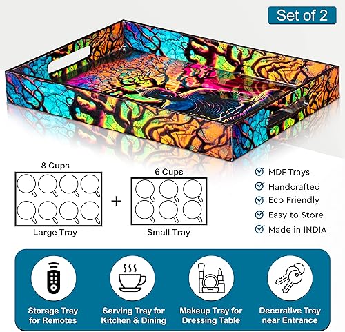 Miniatura 3 de Crocon Juego de 2 bandejas rectangulares decorativas con estampado esmaltado de Buda, color negro