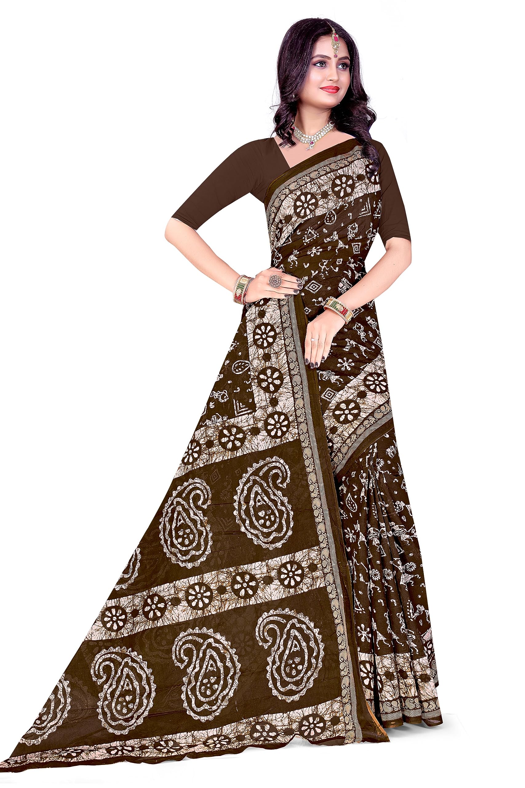 Tamaira Fashion Women's Plain Weave Pure Cotton Saree Without Blouse Piece(2476_Coffee)