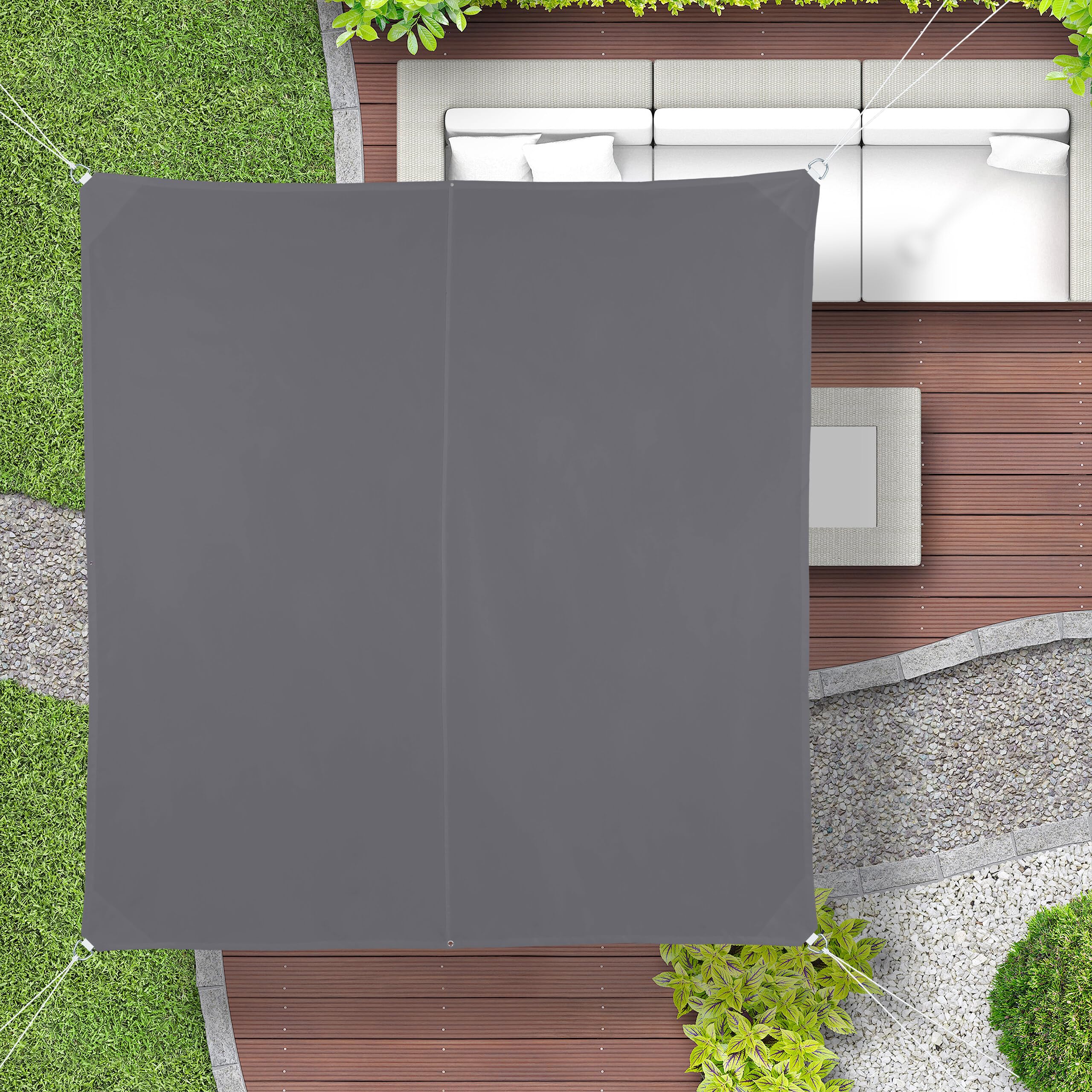 Relaxdays, grau Sonnensegel quadratisch, wasserabweisend, UV-Schutz, mit Spannseilen, Terrasse, Balkonsegel BxT: 4 x 4 m