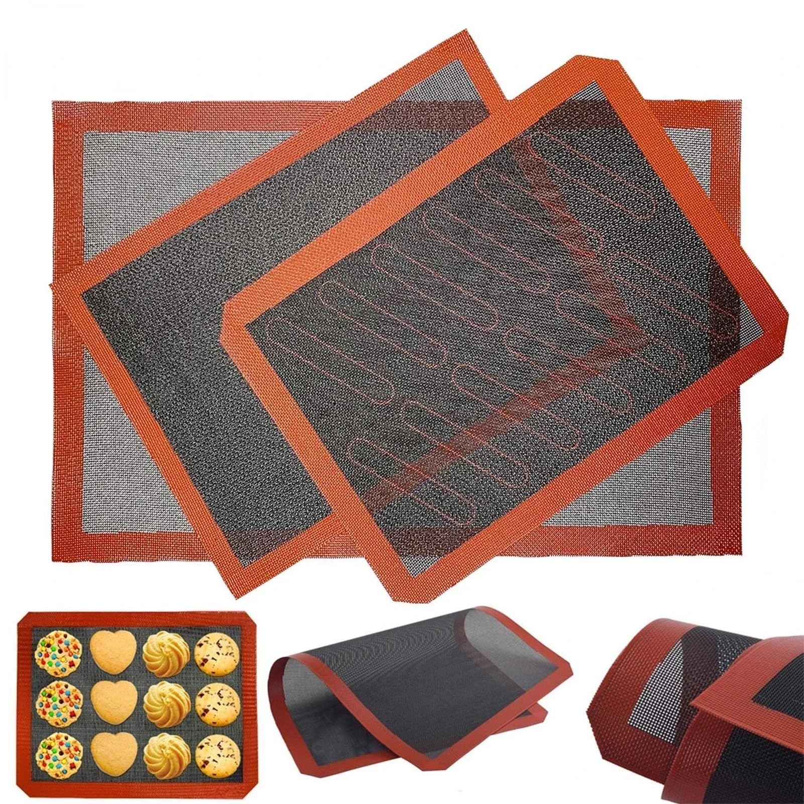 Ofenmatte 4 stücke Silikon Back Matte Antihaft Ofen Blatt Liner Cookie Gebäck Pad Backen Pan Backformen Küche Zubehör(Red black)