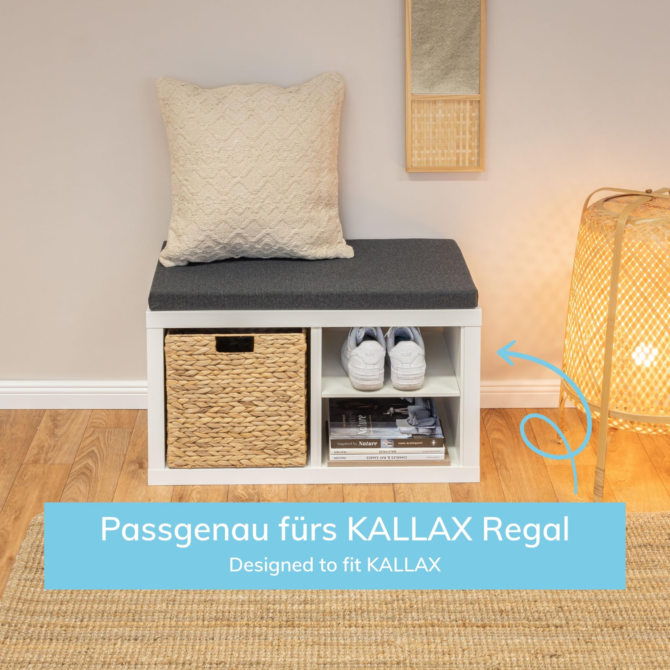 Kallax Regal Sitzauflage 76 x 39 x 4 cm Sitzpolster Sitzbank-Auflage Sitzkissen/Auflage für Sideboard als Sitzbank/unempfindlicher Bezug/Farbe GRAU ANTHRAZIT