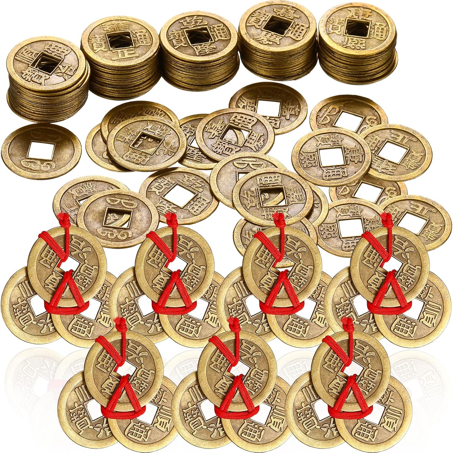 Hicarer 115 Pieces Chinese Feng Shui Coins Fortune Good Luck Traditional I-Ching Coins with Red Rope for Health Wealth Success Good Luck Chinese New Year