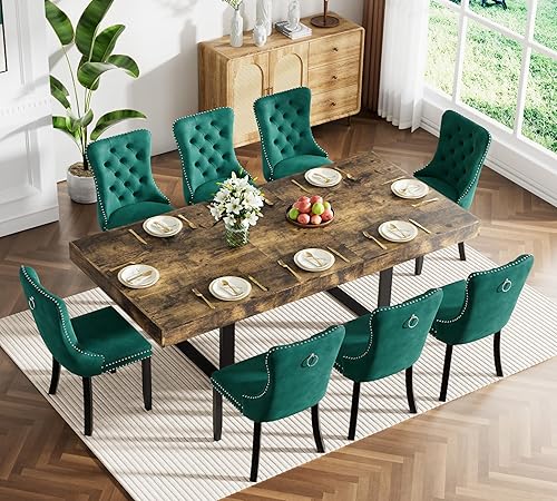 Miniatura 10 de Juego de mesa de comedor extensible marrón de 63 a 78.74 pulgadas para 6, juego de mesa de comedor de 7 piezas con 6 sillas tapizadas, mesa de Mesa