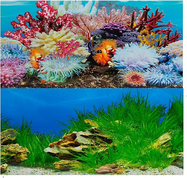 24" Double Sided Aquarium Backdrop - Waterproof Fish Tank Background for Vivariums