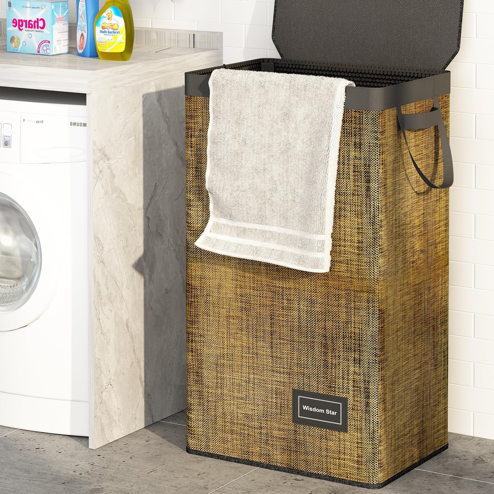 Wisdom Star Laundry Basket with Lid, 100 Gal Textilene