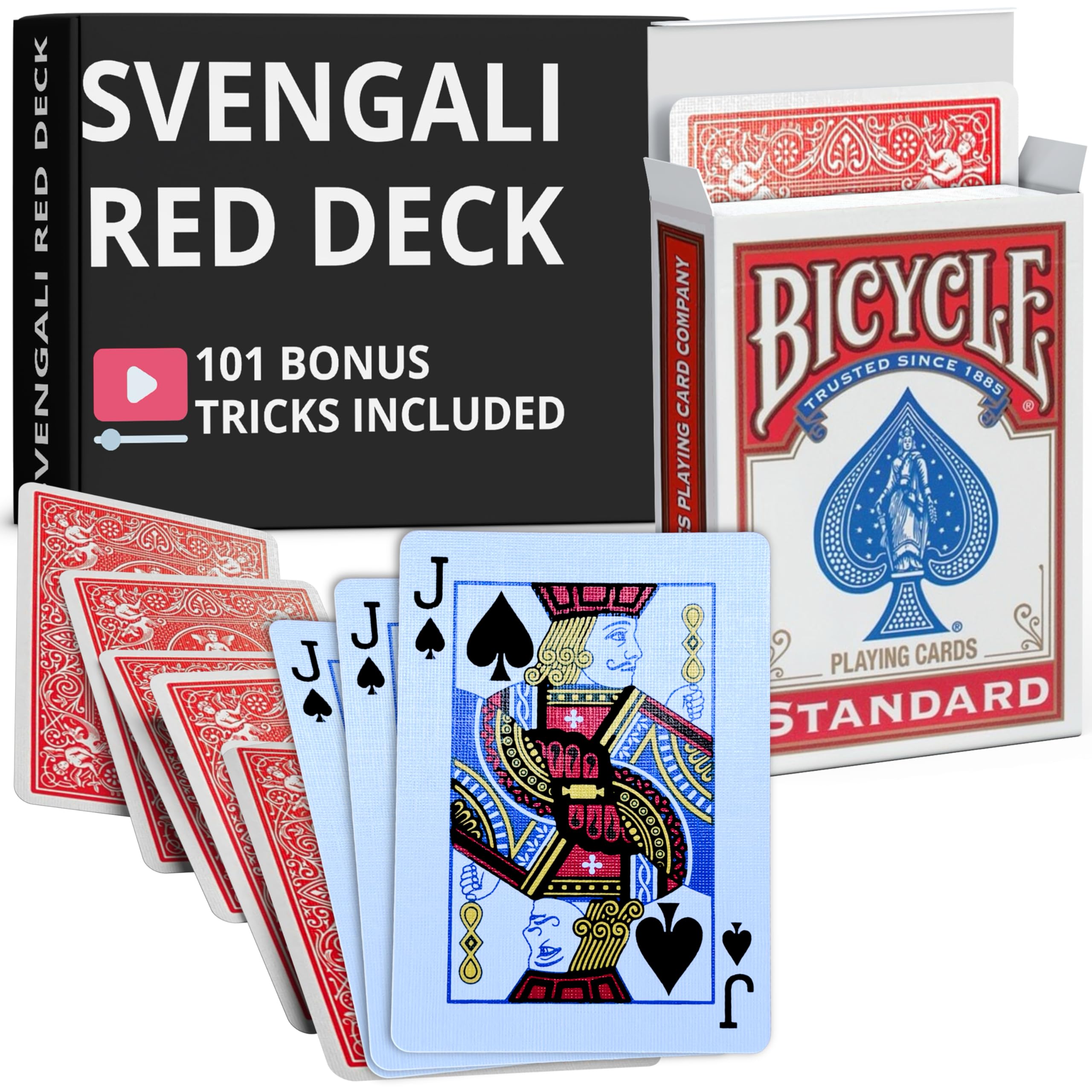 Ted's Sterling Magic Precision Red Rider Back Bicycle Svengali Deck with Instructions for 100+ Tricks (Jack of Spades) — image 1