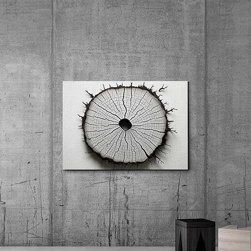 Miniatura 4 de Framed Canvas Print Wall Art Detailed Wood Rings of Tree Nature Wilderness, Photography Realism Rustic, Dramatic Grey Black and White for Living