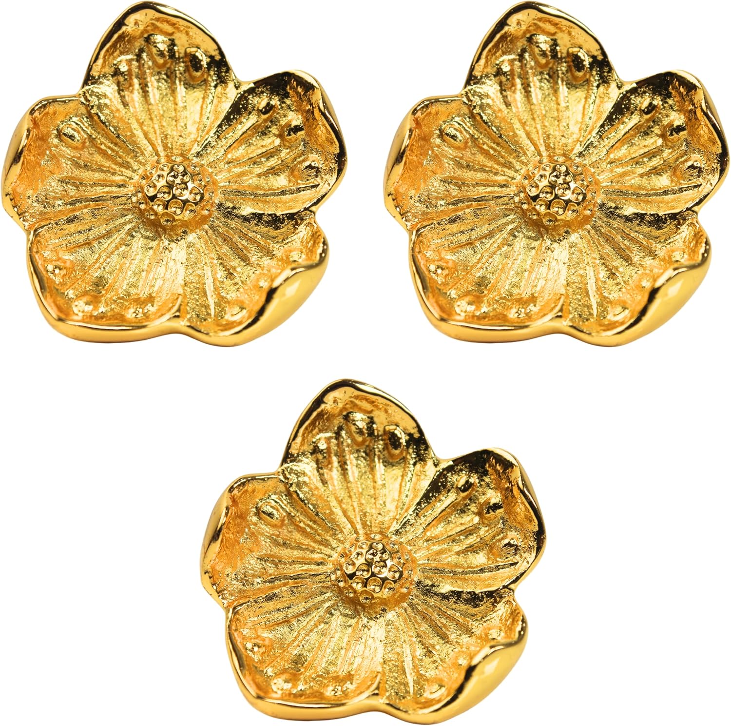 collectiblesBuy Golden Brass Floral Cabinet Knobs Set of 3 Handmade Vintage Drawer Pull Handles for Kitchen Bathroom Dresser & Cupboard Decorative Hardware
