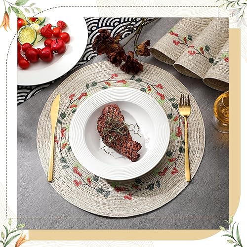 Miniatura 3 de Buryeah Juego de 12 manteles individuales redondos de Navidad lavables de 15 pulgadas, manteles individuales bordados con apliques bordados,