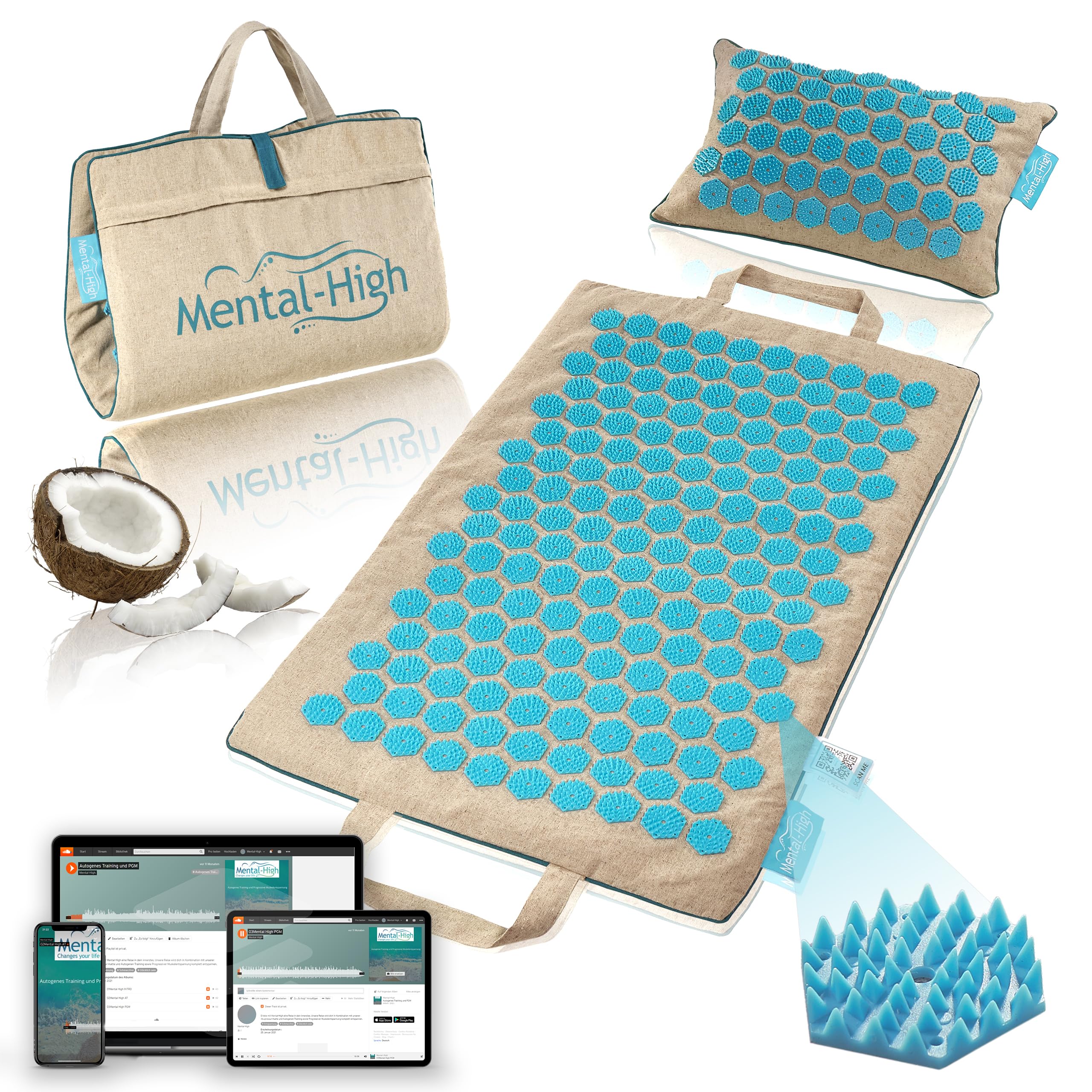 Akupressurmatte + Digitales Hörbuch (33 Minuten) als Geschenk für Entspannung, Stressabbau, Wellness Schnelle Hilfe bei Rückenschmerzen,Verspannungen,Blockaden