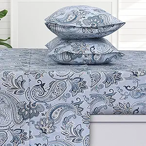 Tribeca Living Standard German Flannel Pillowcases, Set of 2, 200-GSM Heavyweight Cotton, Guliana Paisley