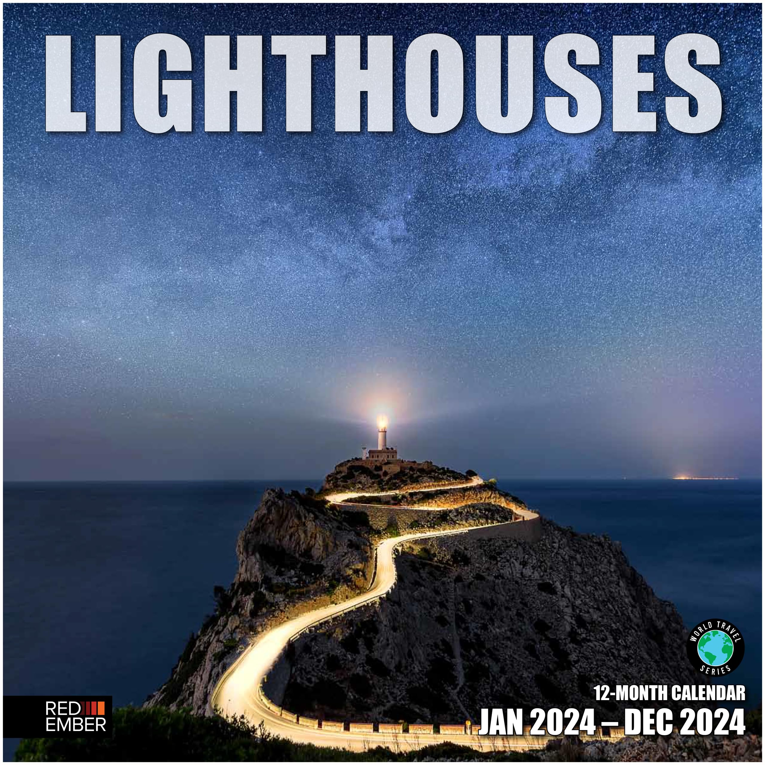 RED EMBER Lighthouses 2024 Hangable Monthly Wall Calendar | 12" x 24" Open | Thick & Sturdy Paper | Giftable | Travel | A Guiding Light